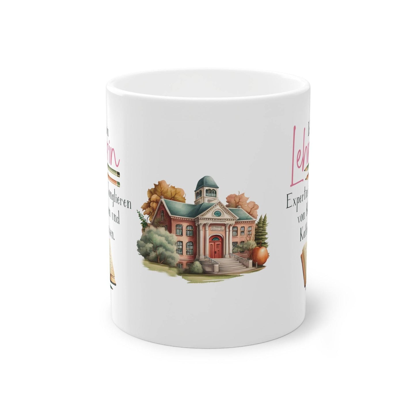 a coffee mug with a picture of a house on it