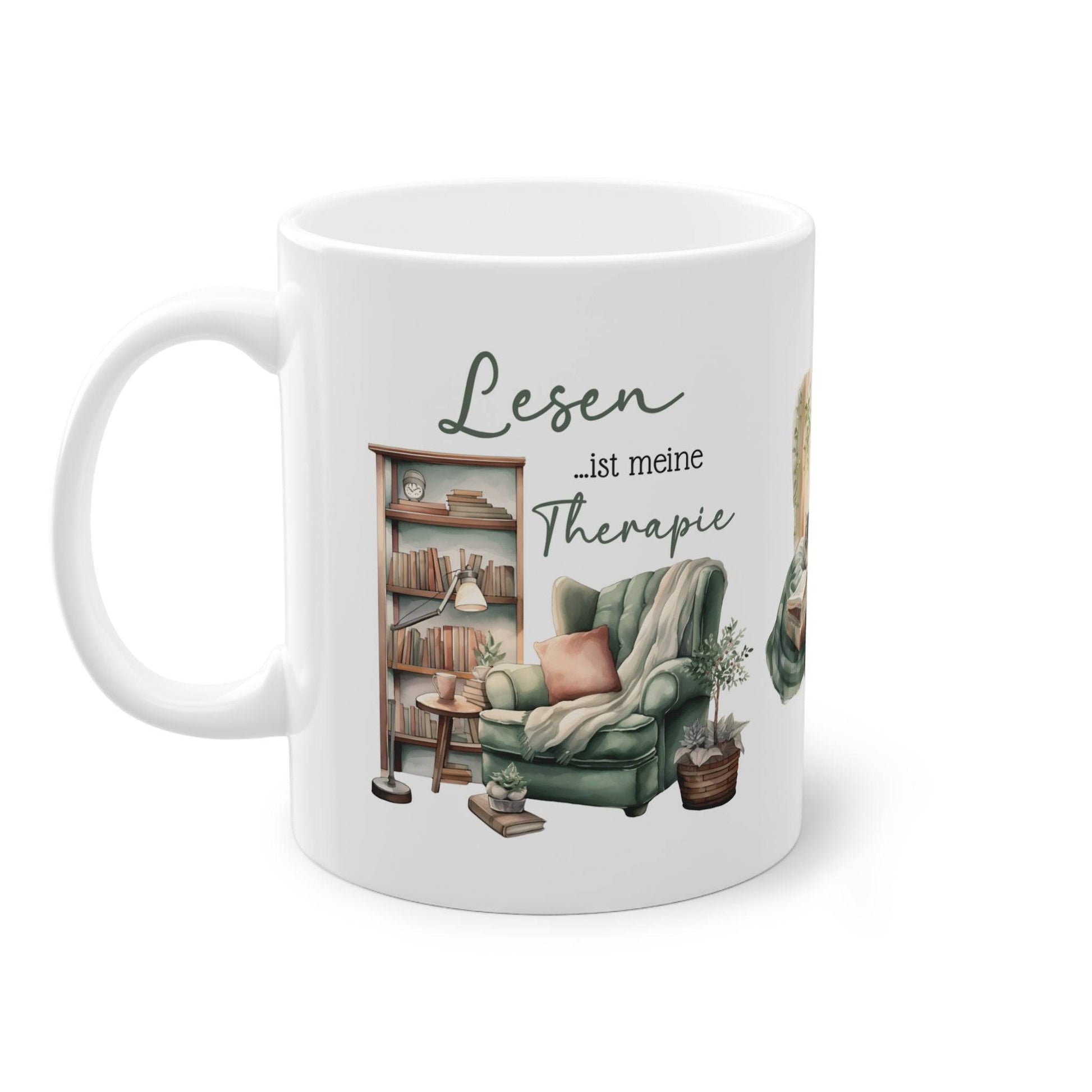 Geschenk Tasse für Bücherwürmer - Lesen ist meine Therapie 