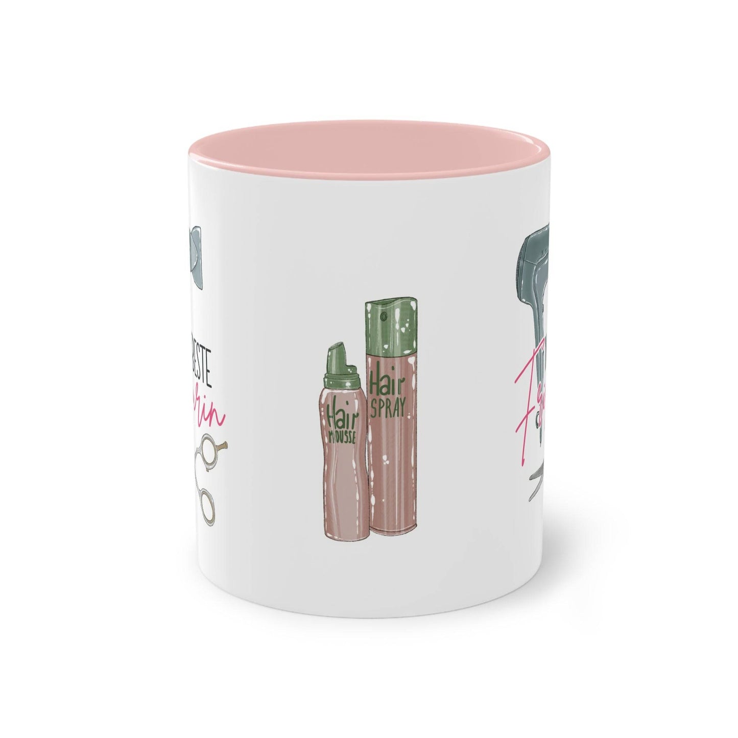 Verschönere den Arbeitsplatz der besten Friseurin mit unserer individuellen Tasse für Friseurinnen, verziert mit meinen Illustrationen rund um den Beruf.