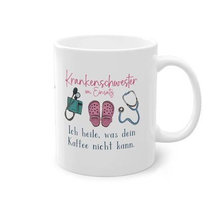 Verschönere die Pause deiner Lieblings-Krankenschwester mit unserer Tasse für Krankenschwestern, die mit witzigen Sprüchen und Illustrationen aus verziert ist. 