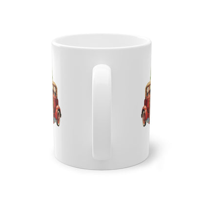 Entdecke den nostalgischen Charme unserer Tasse mit einem Retro-Automotiv, welches stimmungsvoll dekoriert ist. Tasse Weihnachtsgeschenk mit Retro Motiv