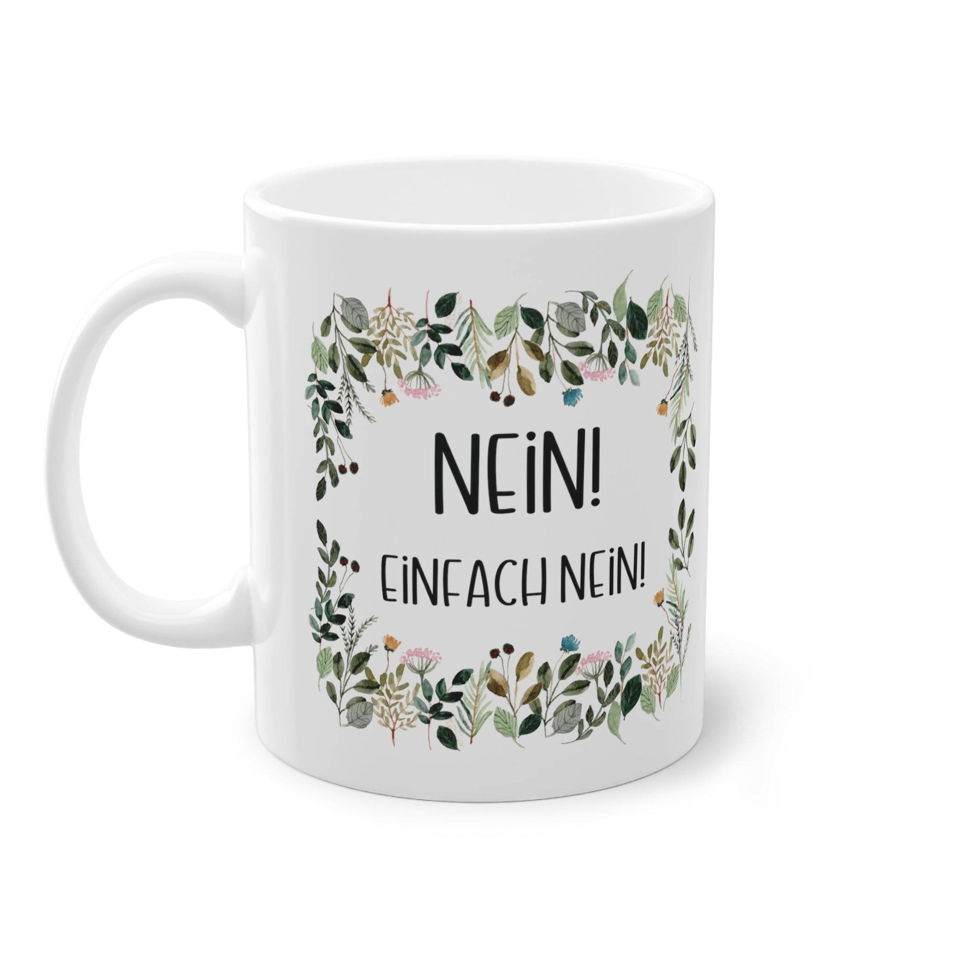 a white coffee mug with the words nin on it