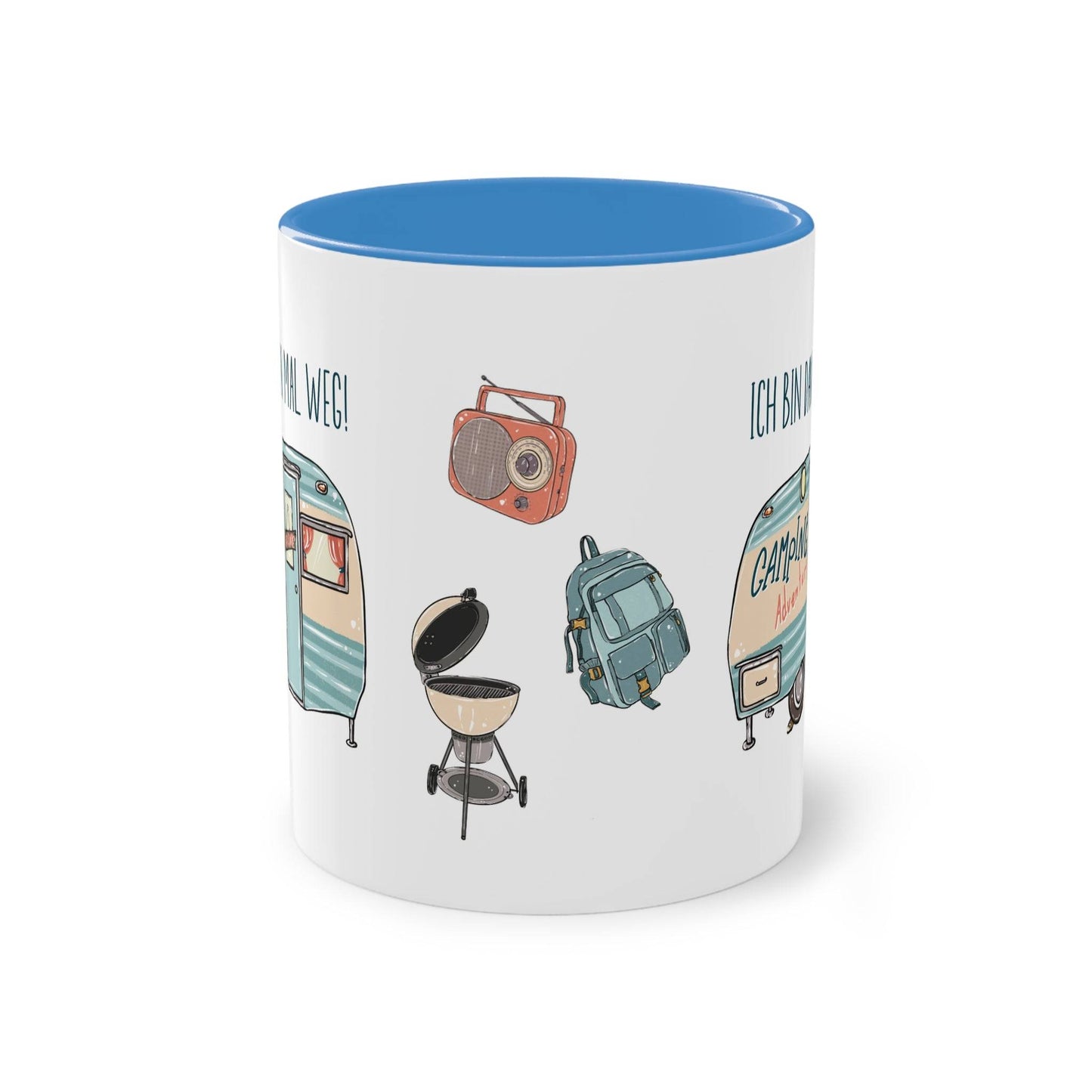 Entdecke die Freiheit des Campings mit unserer individuell Tasse für Camper, verziert mit meinen einzigartigen selbst gezeichneten Camping-Illustrationen