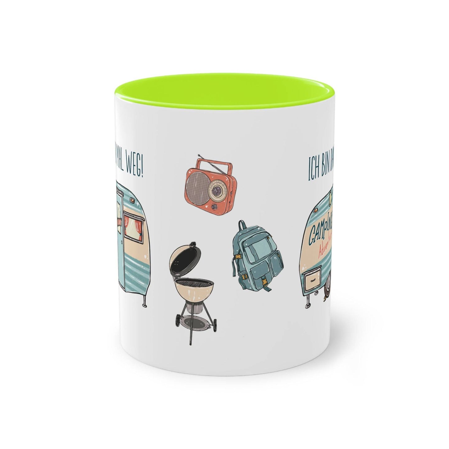 Entdecke die Freiheit des Campings mit unserer individuell Tasse für Camper, verziert mit meinen einzigartigen selbst gezeichneten Camping-Illustrationen