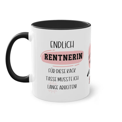 Feiere den wohlverdienten Ruhestand mit unserer Tasse zum Rentenbeginn, perfekt als witziges Geschenk für Rentnerinnen. Für deine Kollegin, Mama oder Freundin.