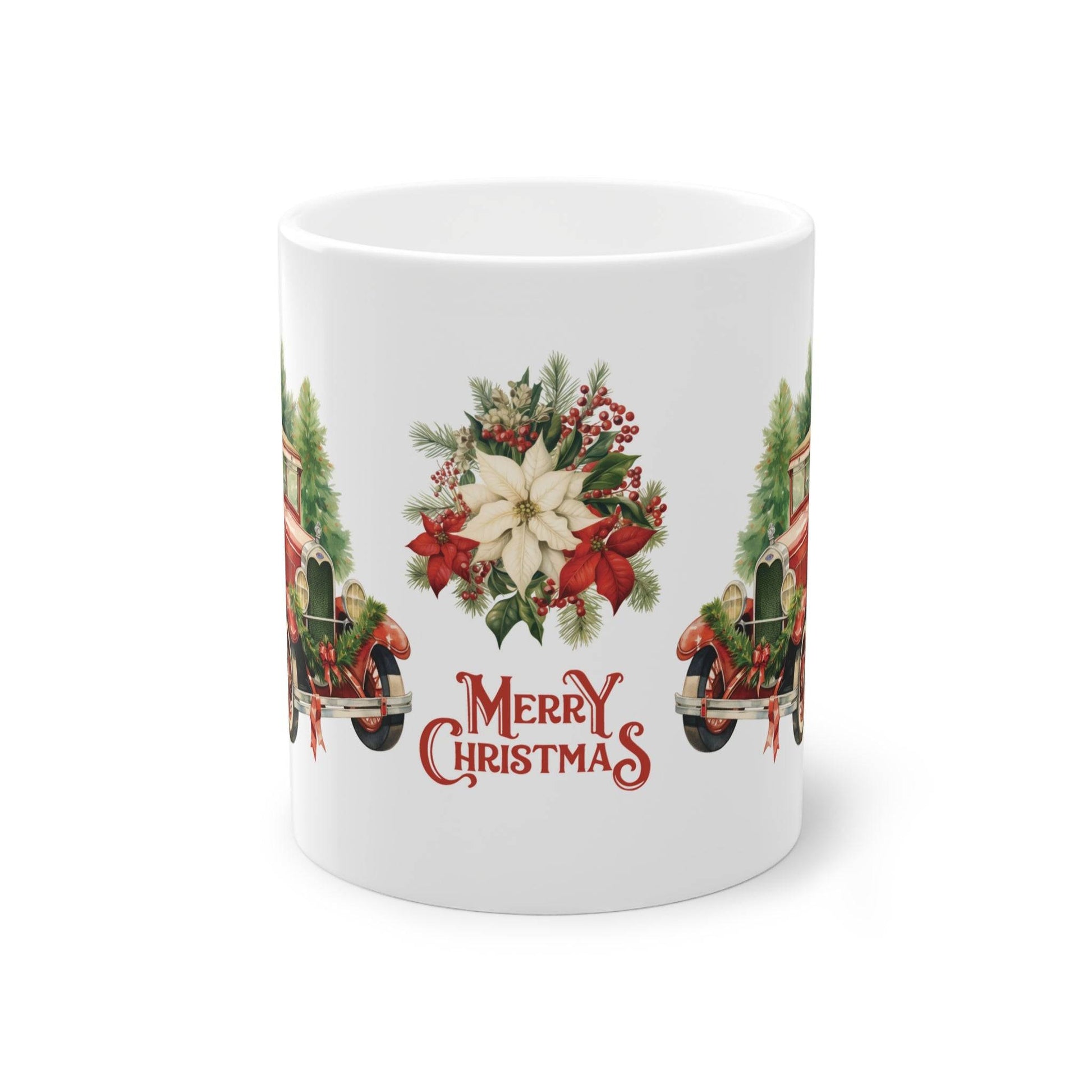 Entdecke den nostalgischen Charme unserer Tasse mit einem Retro-Automotiv, welches stimmungsvoll dekoriert ist. Tasse Weihnachtsgeschenk mit Retro Motiv