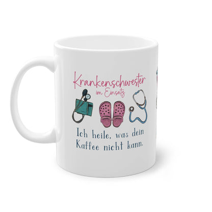 Verschönere die Pause deiner Lieblings-Krankenschwester mit unserer Tasse für Krankenschwestern, die mit witzigen Sprüchen und Illustrationen aus verziert ist. 