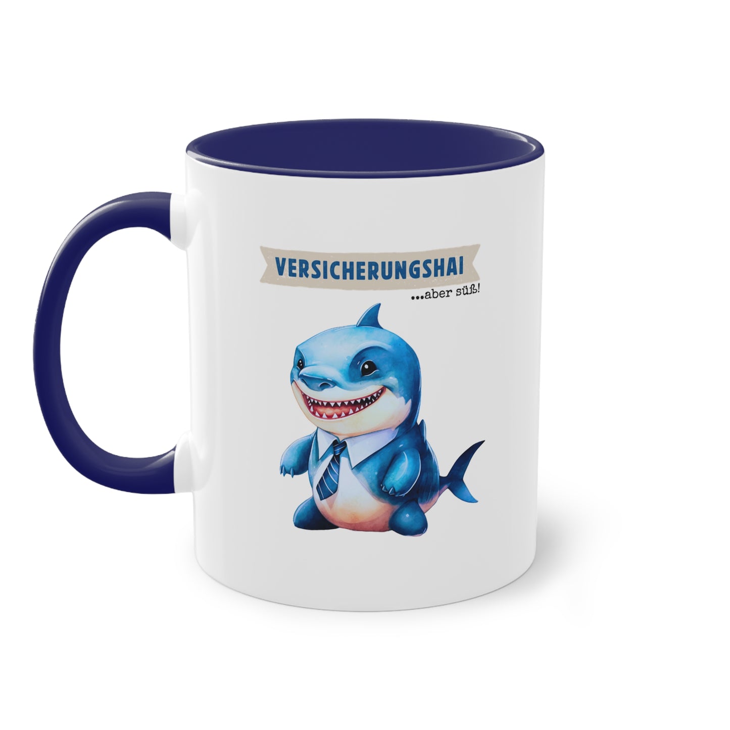 Tasse Versicherungshai mit Krawatte, lustiges Geschenk für Kollegen