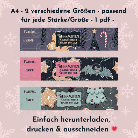 Sockenbanderolen zum Ausdrucken - Weihnachten - Gothic